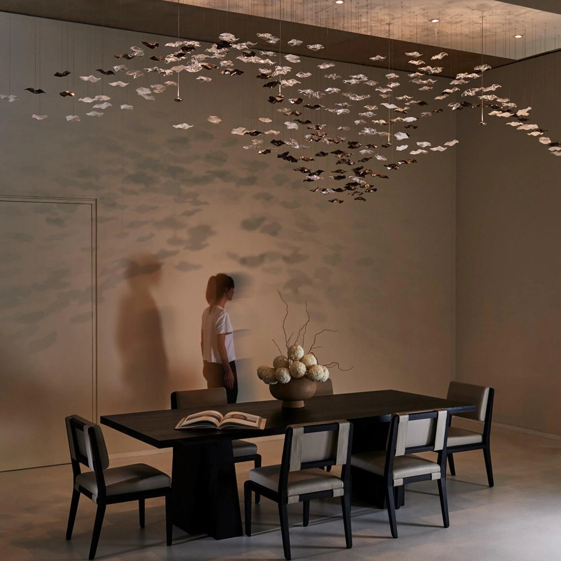 San De Chandelier, Modern Square Glass Spiral Long Pendant Chandelier